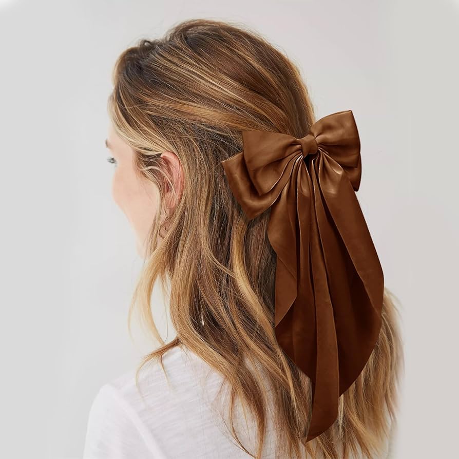 Amazon.com : Large Hair Bows for Women Coffee Silky Satin